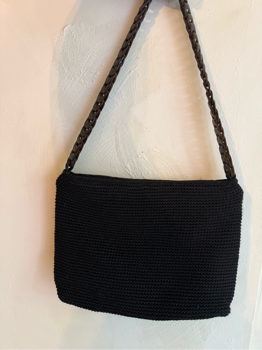 The Sak Black Knit Shoulder Bag with Braided Leather Strap